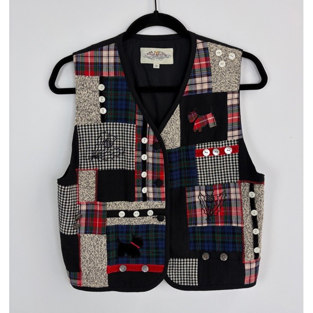 Susan Bristol Vintage Patchwork Vest‎ Scottie Dog Cottagecore Twee Size Small